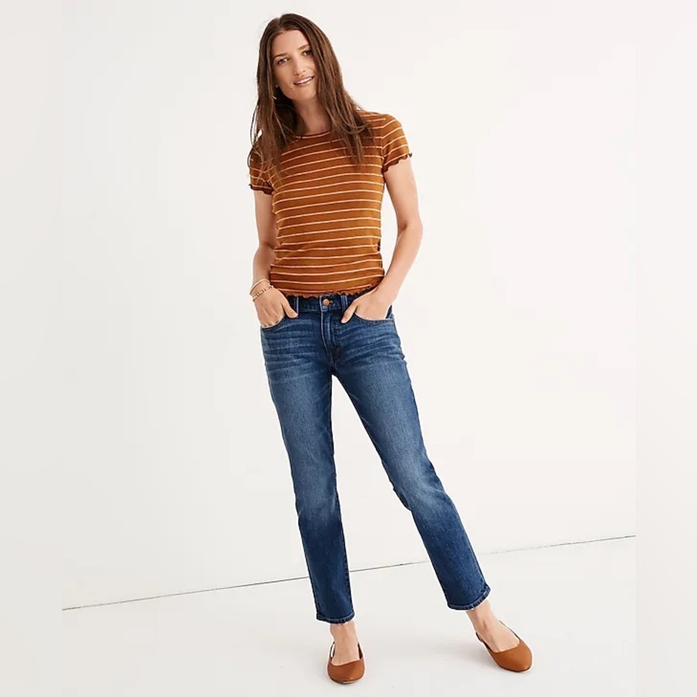 madewell The Slim Boyjean in Everglade Wash Mid rise Slim Straight Ankle Jean